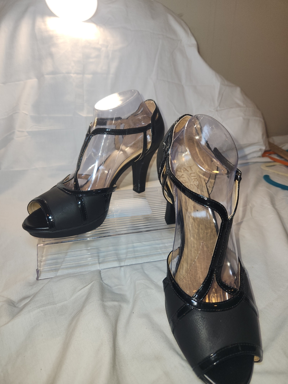 Naturalizer Black T-Strap Peep-Toe Heels 9.5